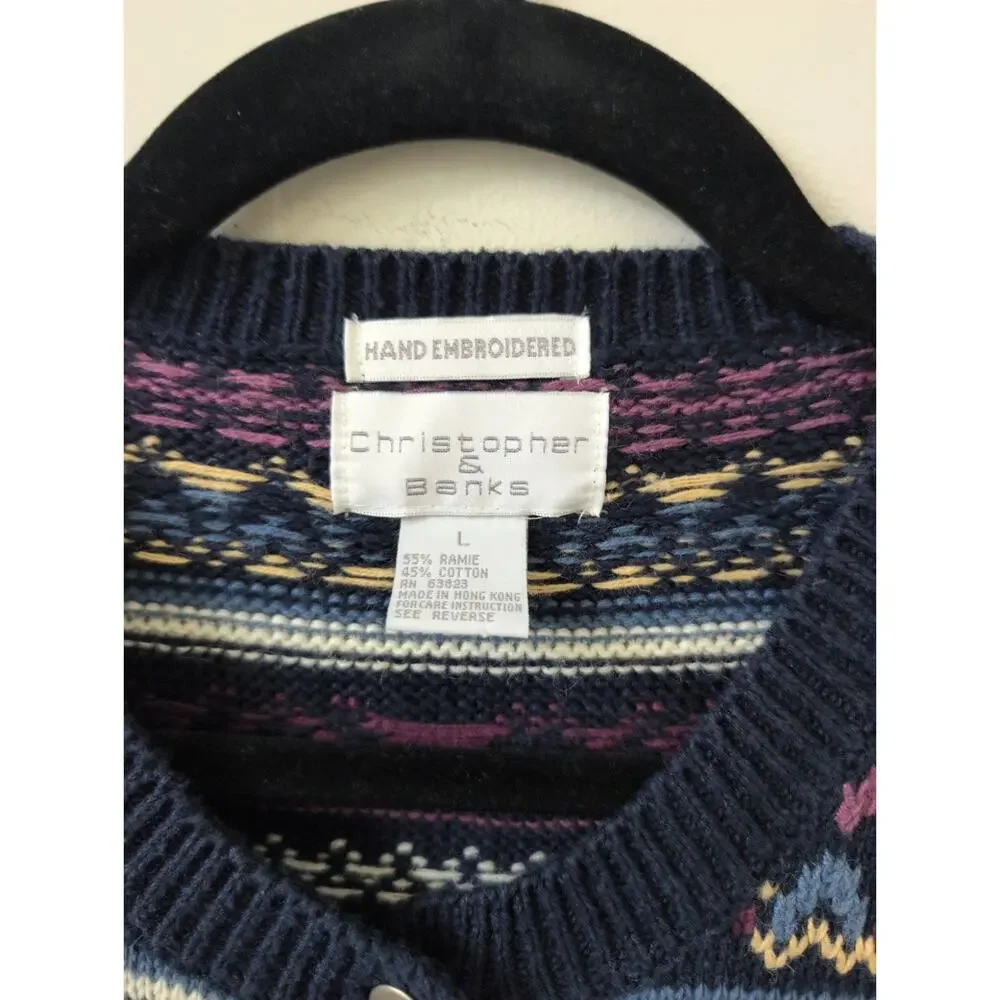 Vintage Christopher & Banks Hand Embroidered Cardigan Ramie Cotton M